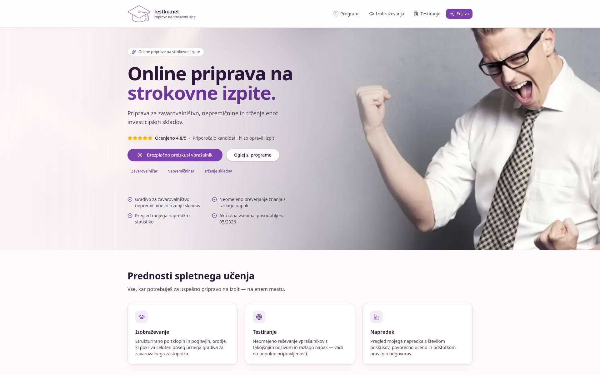 Naslovnica spletne strani Testko